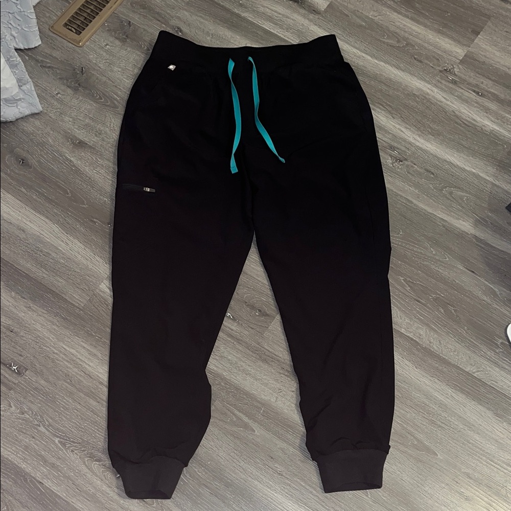 Figs Black Joggers with Blue Drawstrings